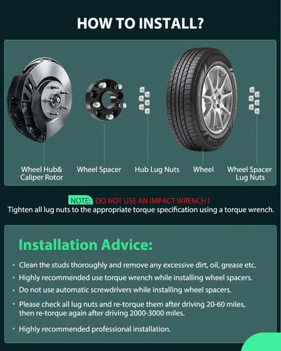 Vista 5 de SCITOO 2 espaciadores de rueda de 1.25 pulgadas, 5 x 5 con orificio de 2.815 in, pernos de 14 x 1.5 pulgadas, adaptadores de espaciadores de rueda