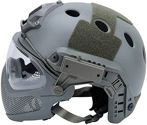 Vista 5 de PJ - Casco táctico rápido, casco protector de piloto, casco de paintball Airsoft con máscara extraíble y gafas