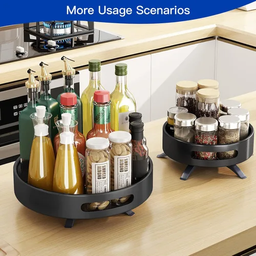 Vista 5 de Lazy Susan Organizer Turntable for Kitchen Cabinet Pantry Bathroom or Countertop with Large Spice Rack Steel (12 Inch, Black)