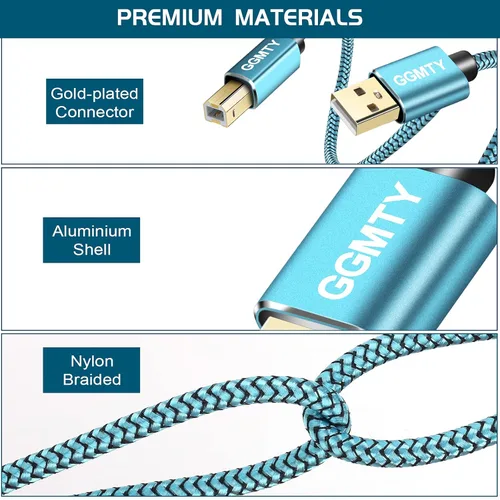 Vista 6 de Cable de impresora USB de 6 pies, cable escáner USB 2.0 tipo A macho a B macho, de alta velocidad, compatible con HP, Canon, Dell, Epson, Xerox y más