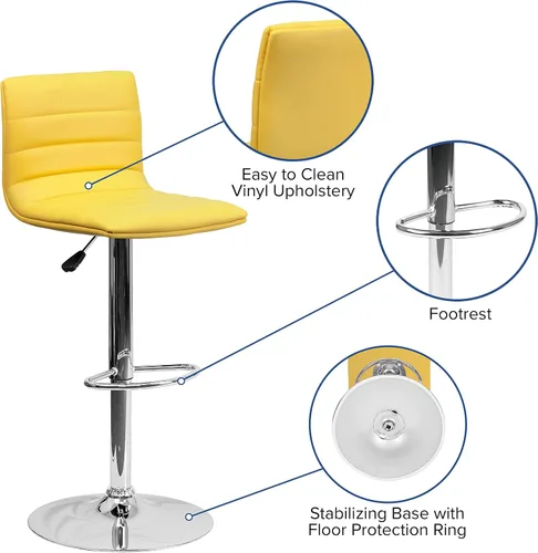 Vista 21 de Flash Funiture silla de bar ajustable con base cromada, Vinilo, Gris