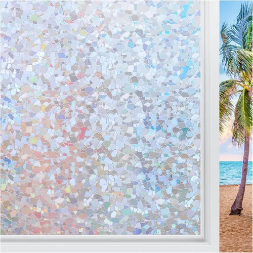 Vista 67 de rabbitgoo - Película de privacidad para ventanas con diseño de arco iris y vidrio manchado, patrón de diamante, calcomanía no adhesiva con tinte