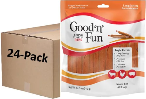 Vista 9 de Good 'n' Fun Masticables de Costillas de Triple Sabor para Todos los Perros, 12 Onzas, Consiente a tu Perro con Masticables de Larga Duración Hechos