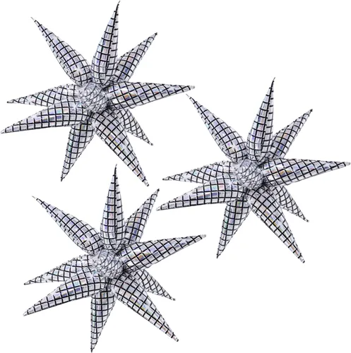 Vista 13 de 3 globos de aluminio con forma de estrella de explosión 3D de 26 pulgadas, globos de aluminio negro con forma de cono de estrella para cumpleaños