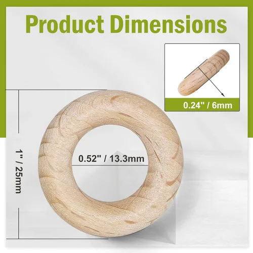 Vista 4 de FoDau770 5 anillos de madera de haya natural, anillos de madera maciza sin terminar, círculos de madera resistente, círculos de macramé