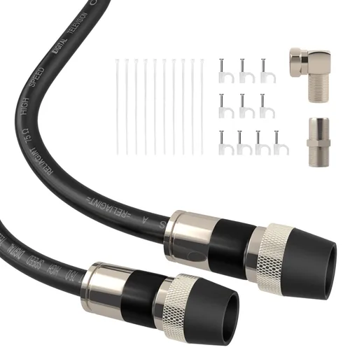 Vista 10 de Cable coaxial RG6 de 3 pies negro, cable coaxial de 75 Ohm con conector F y acoplador doble hembra F81, cable de extensión de antena de TV de alta