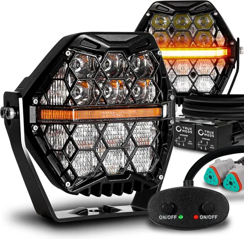 Vista 14 de True Mods Juego de Par de Cubos de Luces LED Ámbar de 3" 120W para Conducción Todoterreno en Zanjas [Luz Marcadora de Señal de Giro Amarilla] Luces