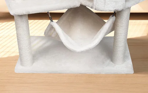 Vista 7 de YUNIQUE Árbol para gatos de 39.4 pulgadas con condominio para gatos y hamaca grande, beige