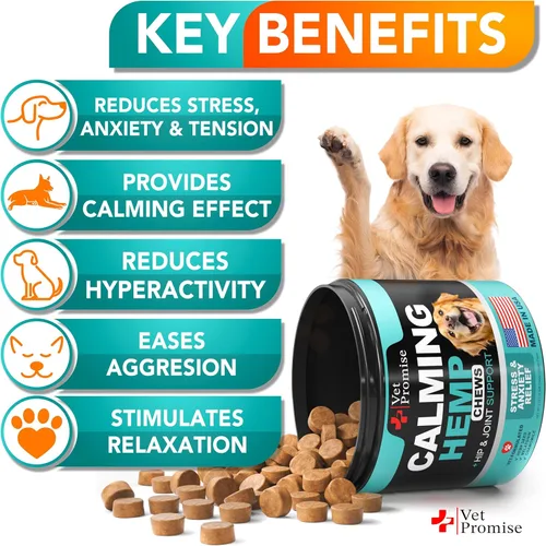 Vista 4 de Masticables Calmantes Avanzados para Perros - Masticables Calmantes de Cáñamo para Perros - Alivio de la Ansiedad con Melatonina - Estrés y Ansiedad