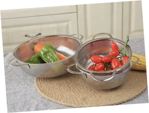 Vista 9 de BESTonZON Cestas de metal Cestas de plástico de frutas de plástico Colador inoxidable Freír ensalada Cuenco de lavado de frutas y verduras Cesta
