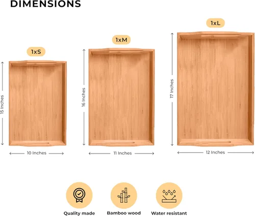 Vista 3 de Prosumers Choice - Bandeja de madera para servir con asas, color marrón claro, diseño anidado para ahorrar espacio, bandeja de madera para servir