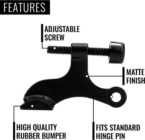 Vista 3 de DCC Home Decor - Paquete de 3 topes de puerta de color negro mate de alta calidad con parachoques de goma extra ajustable de 2.5 pulgadas de ancho
