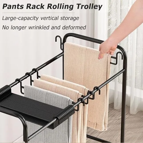 Vista 3 de Slide Out Pants Rack Closet Hanger Bar Pull Trousers Tie Belts Scarf Racks Top Mounted Wardrobe Clothes for Closet Retractable,Portable Rolling