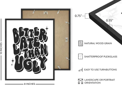 Vista 2 de ORANGE GROVE PRINT SHOP Decoración de pared divertida con texto en inglés "Better Late Than Fe", decoración de baño de los 2000, decoración