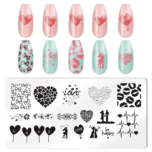 Vista 2 de KAAGEE 5 sellos de uñas para el día de San Valentín con raspador de sellos, estampado de placa de corazón de amor, plantillas románticas, plantilla