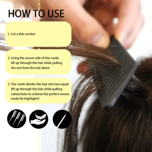 Vista 5 de SKYPIA Juego de 3 peines profesionales para teñir el cabello, peines con cola larga de rata de acero inoxidable para tejer y peinar (negro)