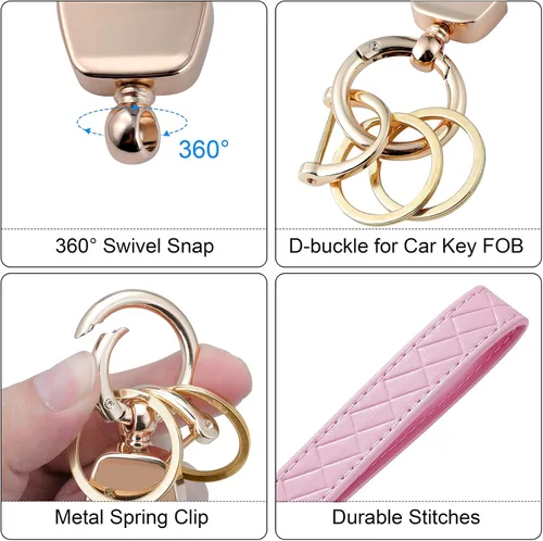 Vista 3 de Weixiltc Llavero de cuero con 2 llaveros y anillo en D antipérdida, llavero para mujer