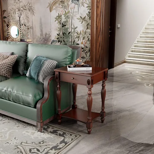 Vista 68 de PADMA HOUSE Mesa de sofá semicírculo tradicional de madera maciza con tapa de vidrio templado para sala de estar, nogal cereza