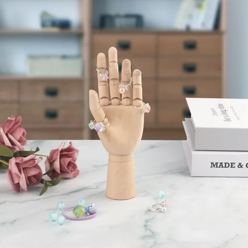 Vista 6 de Modelo de mano de madera, 2 piezas, 7 pulgadas, mano izquierda y derecha, figura de maniquí con para exhibición de joyas a mano, decoración