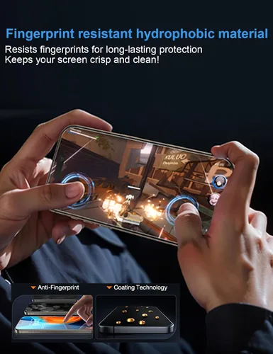 Vista 5 de OneFish Protector de pantalla de privacidad para iPhone 15 Pro, vidrio templado antiespía de 4 vías de 360°, dureza 9H, bordes curvados 3D