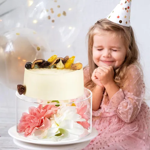 Vista 6 de 3 piezas de soporte acrílico para pasteles con luces LED, transparente rellenable, caja cilíndrica redonda de 3 niveles para Navidad, boda