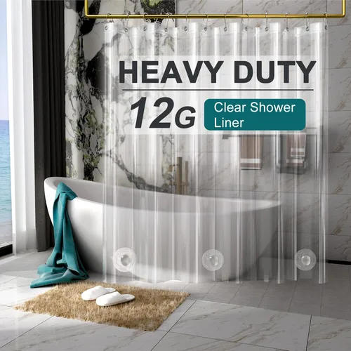 Vista 12 de AmazerBath Cortina de ducha resistente para cabina de 12 calibre, 36 x 72 pulgadas de plástico transparente con peso, con 2 piedras pesadas y 6