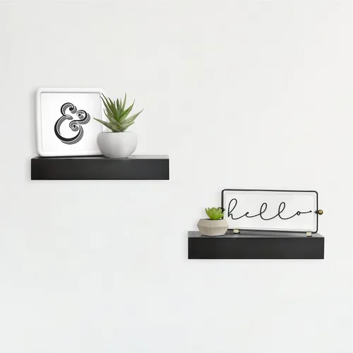 Vista 24 de MCS Estante flotante, estante de madera para decoración de habitación, negro, 12 x 8 pulgadas, juego de 2