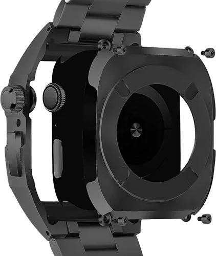Vista 4 de Olytop Correas de acero inoxidable con bisel de metal para Apple Watch 7, Apple Mod Watch de 1.772 pulgadas, correa de repuesto de acero inoxidable