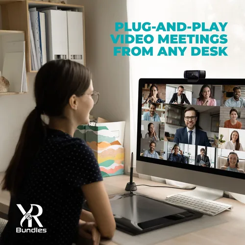 Vista 8 de Logitech Webcam C920 HD Pro Bundle con trípode, paño de limpieza para obturador de privacidad, cubierta de privacidad, micrófono de cámara web