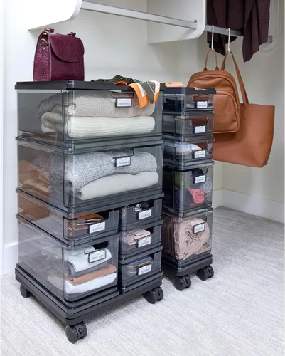 Vista 6 de iDesign The Sarah Tanno Collection - Carrito organizador pequeño de cosméticos apilable de 5 cajones, ahumado/negro