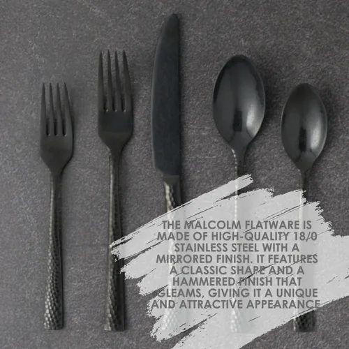 Vista 4 de Steelite Varick Malcolm - Cubertería con textura martillada satinada, mango moderno, utensilios de acero inoxidable 18/10, cubiertos para uso
