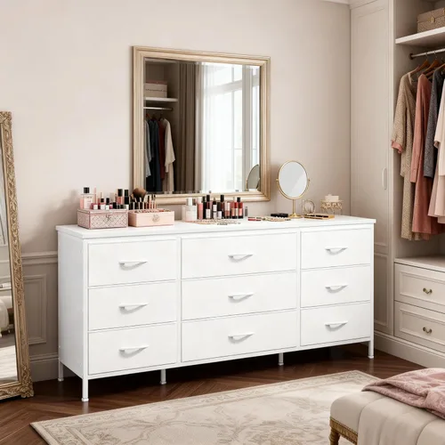 Vista 26 de EnHomee Cómoda para dormitorio con 9 cómodas anchas, soporte de TV de 60 pulgadas para dormitorio, cómoda larga y centro de entretenimiento de TV