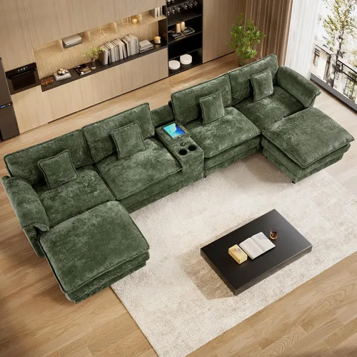 Vista 10 de ONEMMLION Sofá seccional en forma de U de gran tamaño de 145 pulgadas Blanco beige