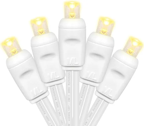 Luces de Navidad 50 LED de 17 pies, mini luces LED comerciales, 120 V UL, luces de Navidad de alambre blanco para uso en interiores y exteriores,