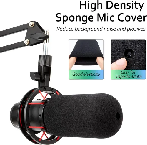 Vista 3 de Para parabrisas Hyperx QuadCast: filtro esponjoso compatible con micrófono Hyperx QuadCast S, cubierta de espuma de micrófono que reduce el ruido