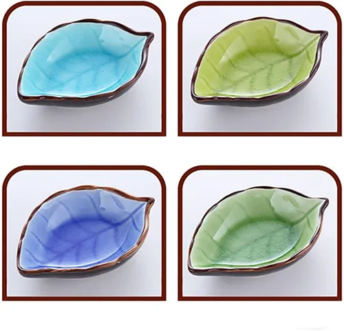 Vista 6 de 4 cuencos creativos en forma de hoja de cerámica para salsa de soja, platos de frutas pequeñas, postre aperitivo, platos para servir, vajilla