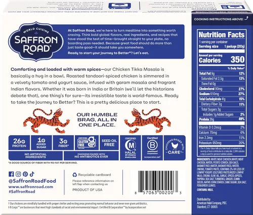 Vista 2 de Saffron Road Pollo congelado Tikka Masala – Alto en proteínas, sin aceite de semillas, pollos criados sin antibióticos, sin ingredientes