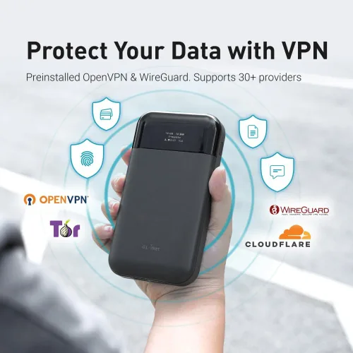 Vista 5 de GL.iNet GL-E750V2 (MUDI) 4G LTE Hotspot Wi-Fi portátil para viajes Dispositivo de punto de acceso móvil, OpenWrt, OpenVPN, WireGuard, 7000mAh