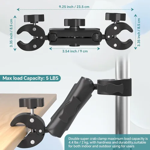 Vista 7 de Soporte de abrazadera súper doble para paraguas, soporte de abrazadera para cámara, brazo mágico de 360° para clip de silla de paraguas, soporte