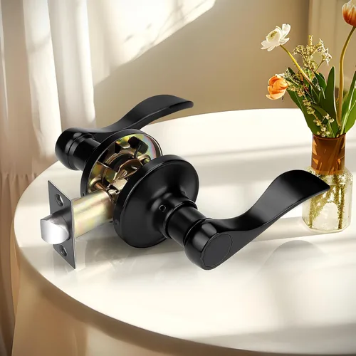 Probrico Manija de Puerta Negra Palancas de Puerta de Pasaje para Puertas de Armario y Pasillo Estilo Ondulado Manijas de Puerta Interior,