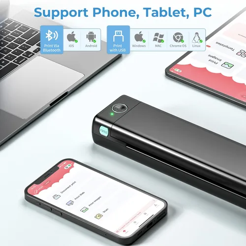 Vista 4 de Itari Impresoras portátiles inalámbricas para viajes, impresora térmica Bluetooth M08F, impresora de transferencia térmica sin tinta 300DPI P831