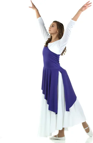 Vista 3 de Danzcue Túnica asimétrica de baile de alabanza para mujer, vestido blanco no incluido