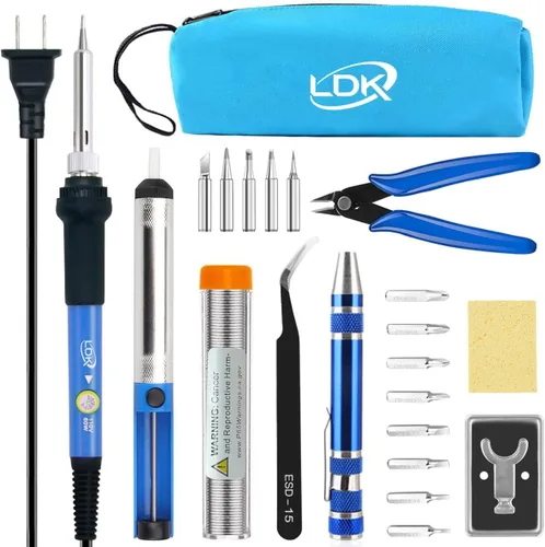 Vista 11 de Kit de soldar LDK de 60W, 110V, con temperatura ajustable, pistola de soldar eléctrica, herramienta de soldar, 5 piezas de puntas de repuesto
