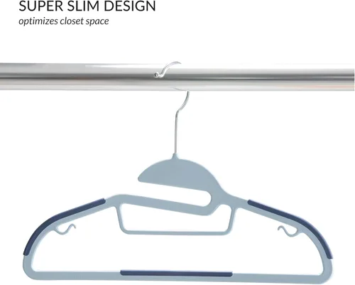 Vista 5 de Simplify Paquete de 12 perchas para niños, antideslizantes, delgadas, ahorradoras de espacio, no más ropa de bebé estiramiento, azul, 3229-azul