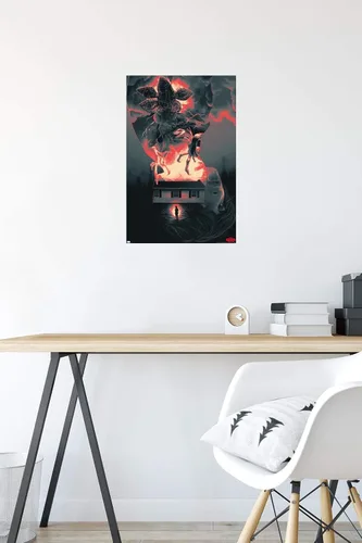 Vista 5 de Trends International Netflix Stranger Things - Póster de pared de siluetas, 22.4 pulgadas de largo x 14.7 pulgadas, versión enmarcada en madera