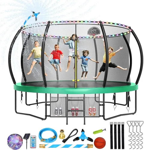 Vista 8 de Lyromix - Cama elástica de 12, 14, 15 y 16 pies al aire libre con aro de baloncesto, cama elástica con luces para niños y adultos, cama elástica