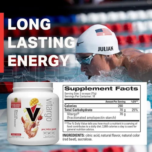 Vista 6 de Vitargo Polvo de carbohidratos, reposición de glucógeno muscular 2 veces más rápida, ponche de frutas de 1.7 libras, Pre, Intra y Post, polvo