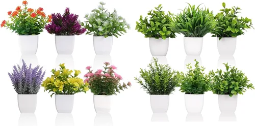 12pcs Artificial Potted Plants Flower Green Small Fake Potted Plant for House Office Bahtroom Tabletop Decoration