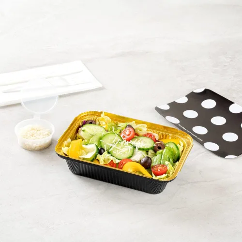 Vista 3 de Restaurantware Contenedores desechables de 16 onzas para llevar, 50 recipientes rectangulares para alimentos, con tapas de lunares, contenedores