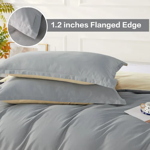 Vista 248 de SAPHREAS Juego de funda de edredón de algodón, tamaño King, a cuadros color gris oscuro y gris, geométrico, 3 piezas, 1 funda de edredón y 2 fundas